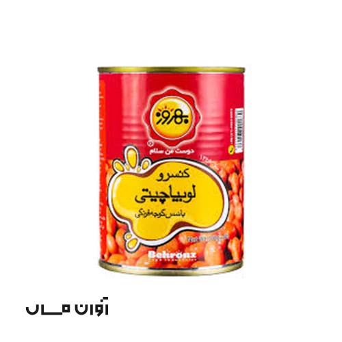 کنسرو خوراک لوبیا بهروز 390 گرمی در بسته بندی 24 عددی